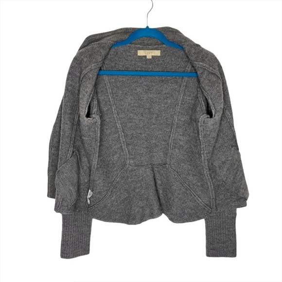 LOFT Gray 100% Wool Military Style Sweater Jacket - Picture 4 of 13